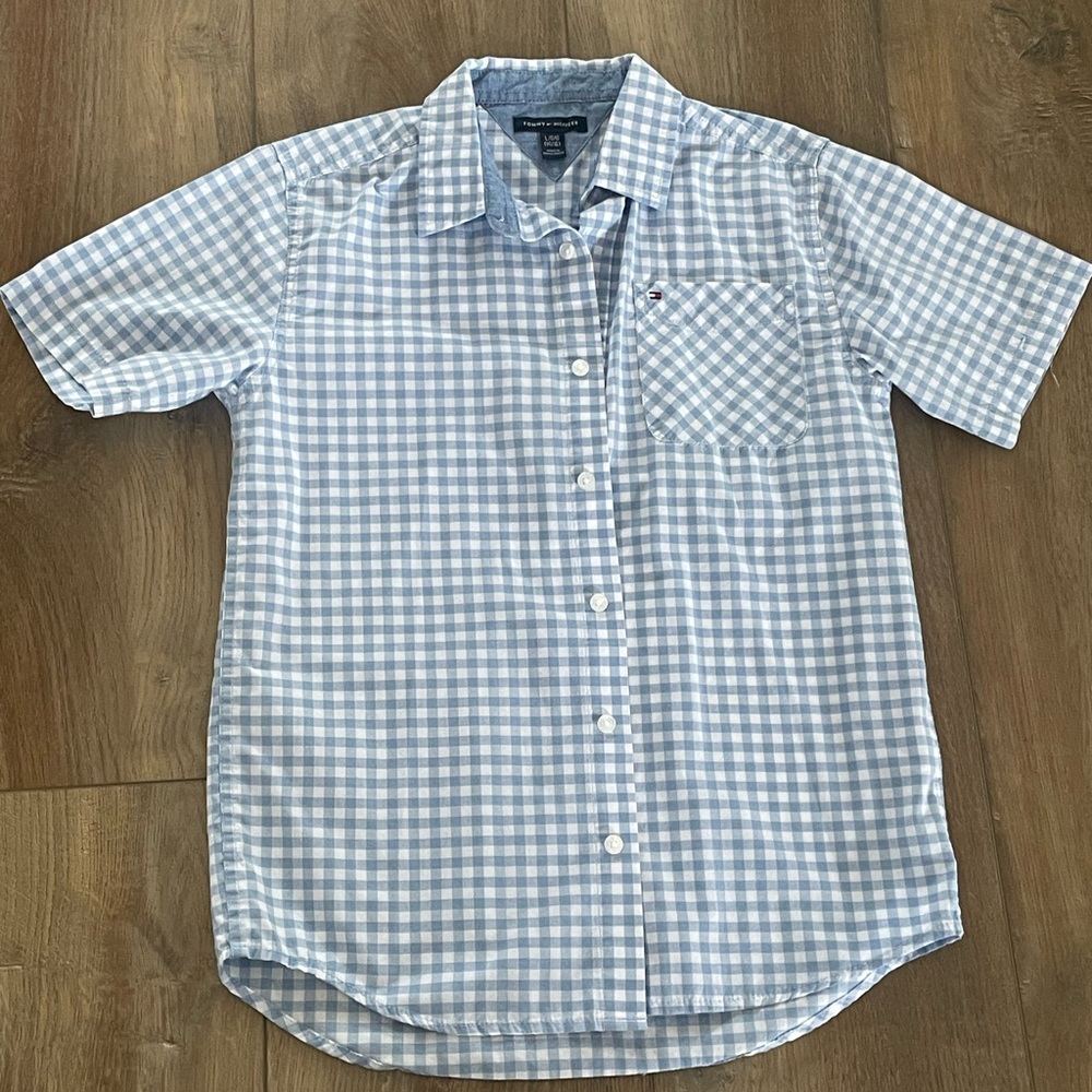 Tommy Hilfiger Light Blue and White Gingham Shirt boys